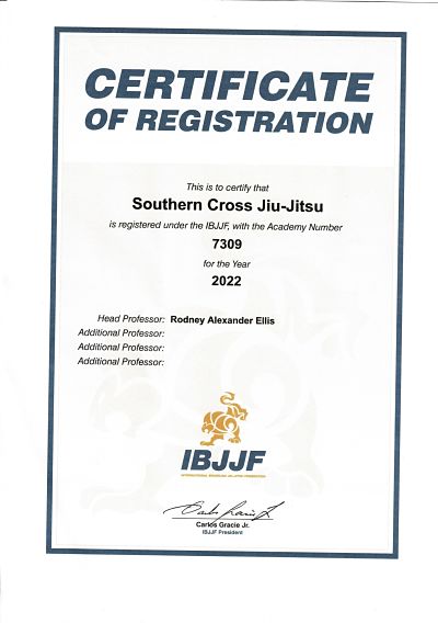 Official IBJJF Membership Certificate for Our Team
